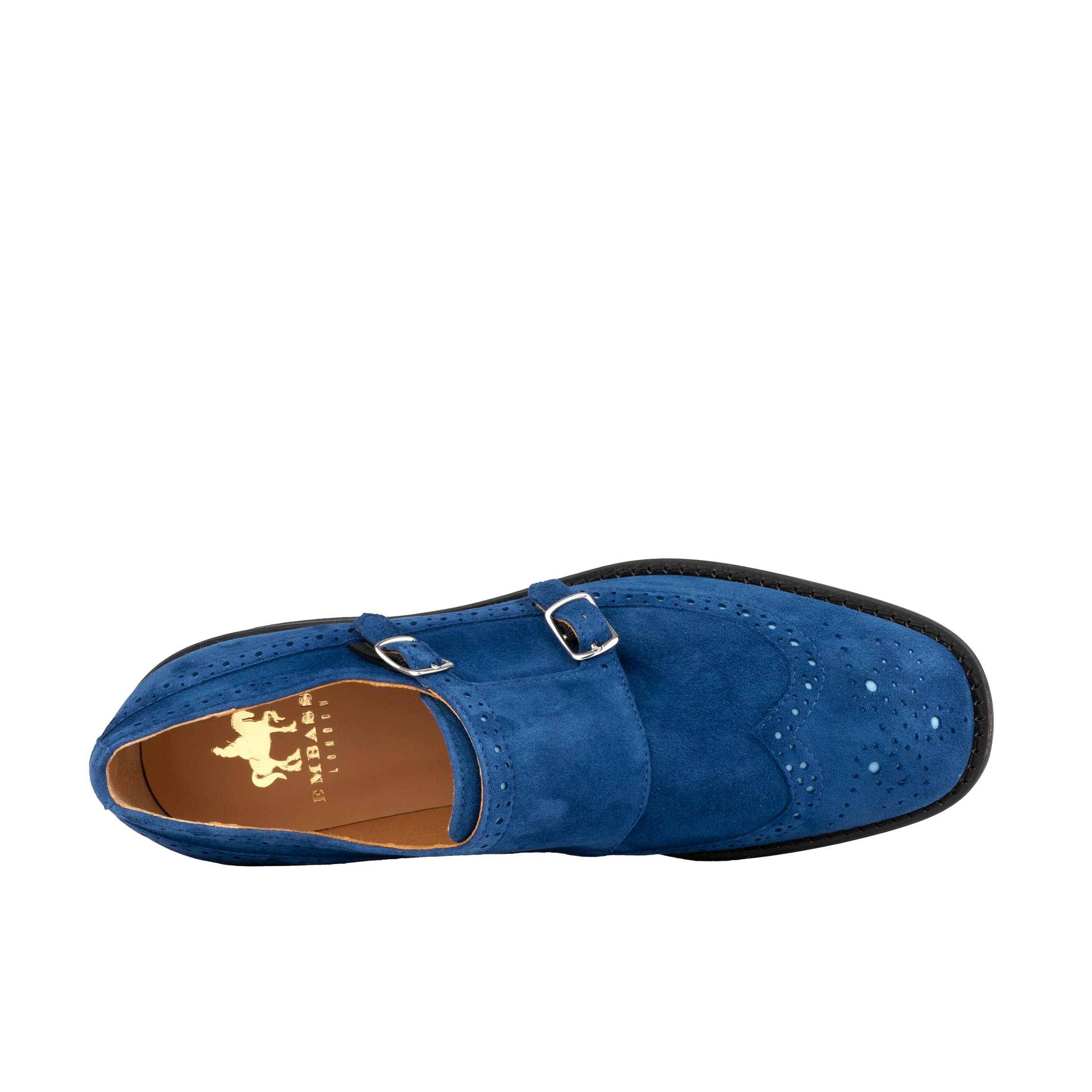 Windsor - Blue - Women's blue suede leather monk shoe with brogue detailing - Image 6