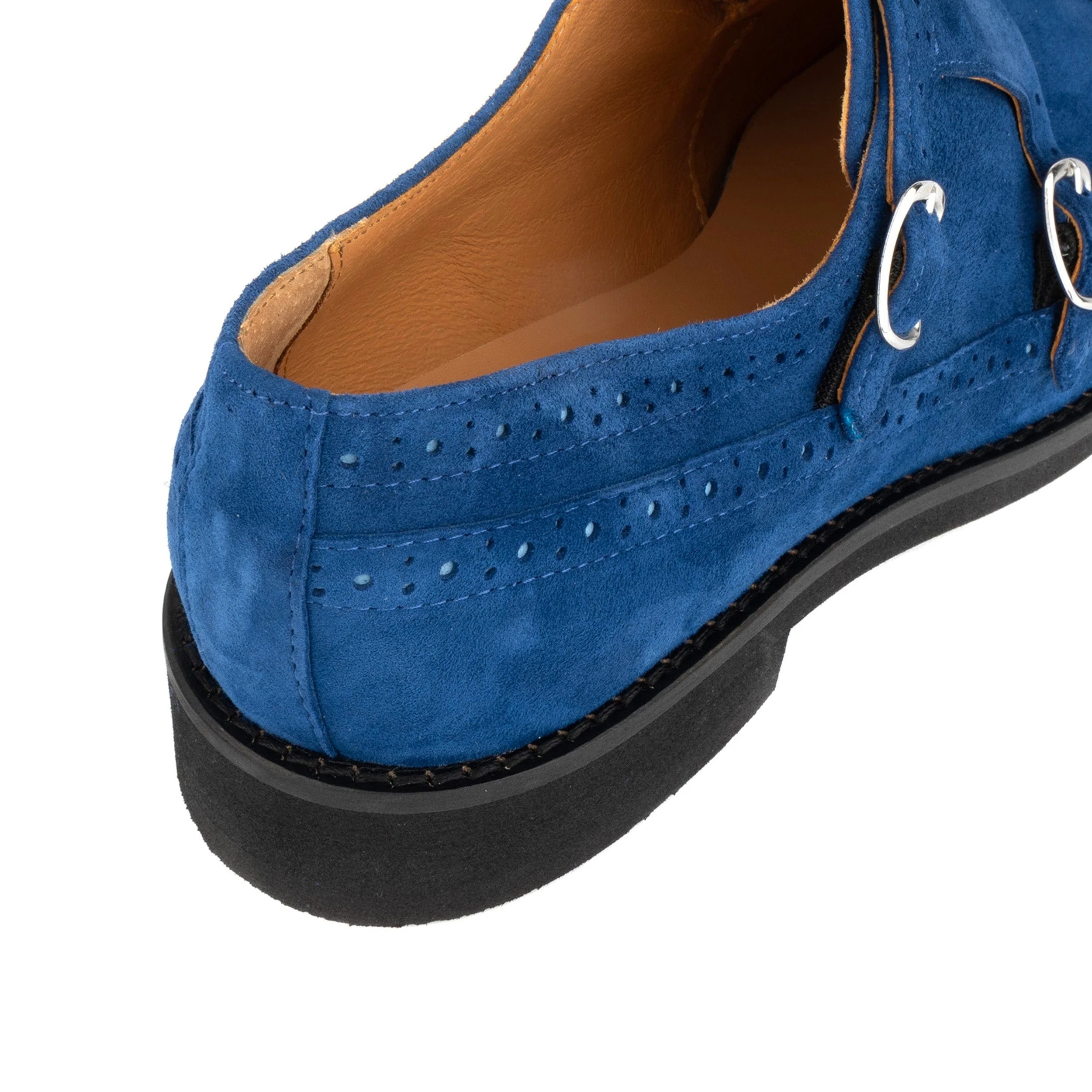 Windsor - Blue - Women's blue suede leather monk shoe with brogue detailing - Image 8