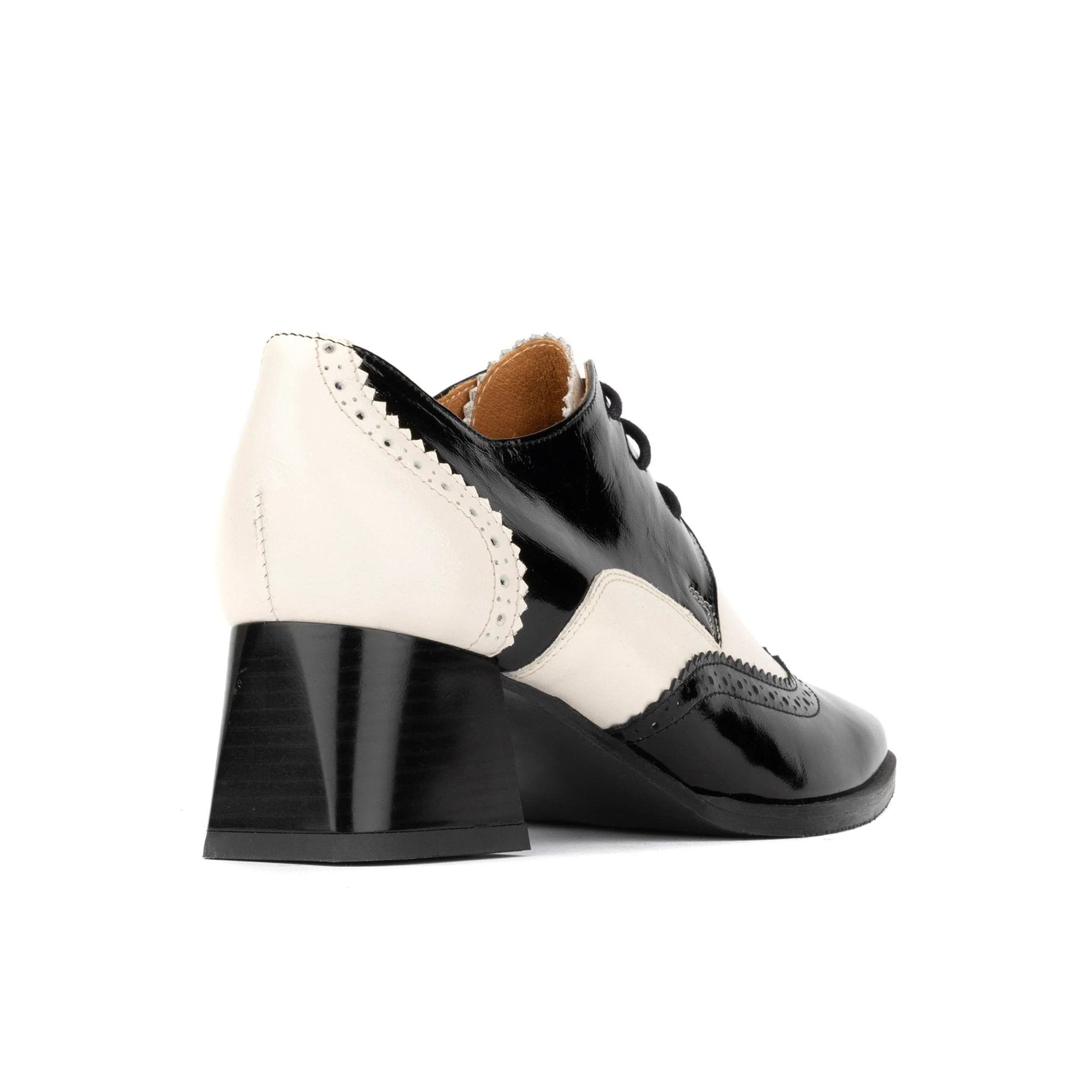 Ziggy - Black & Cream - Women’s Patent Leather lace-up Brogue Heel - Image 5