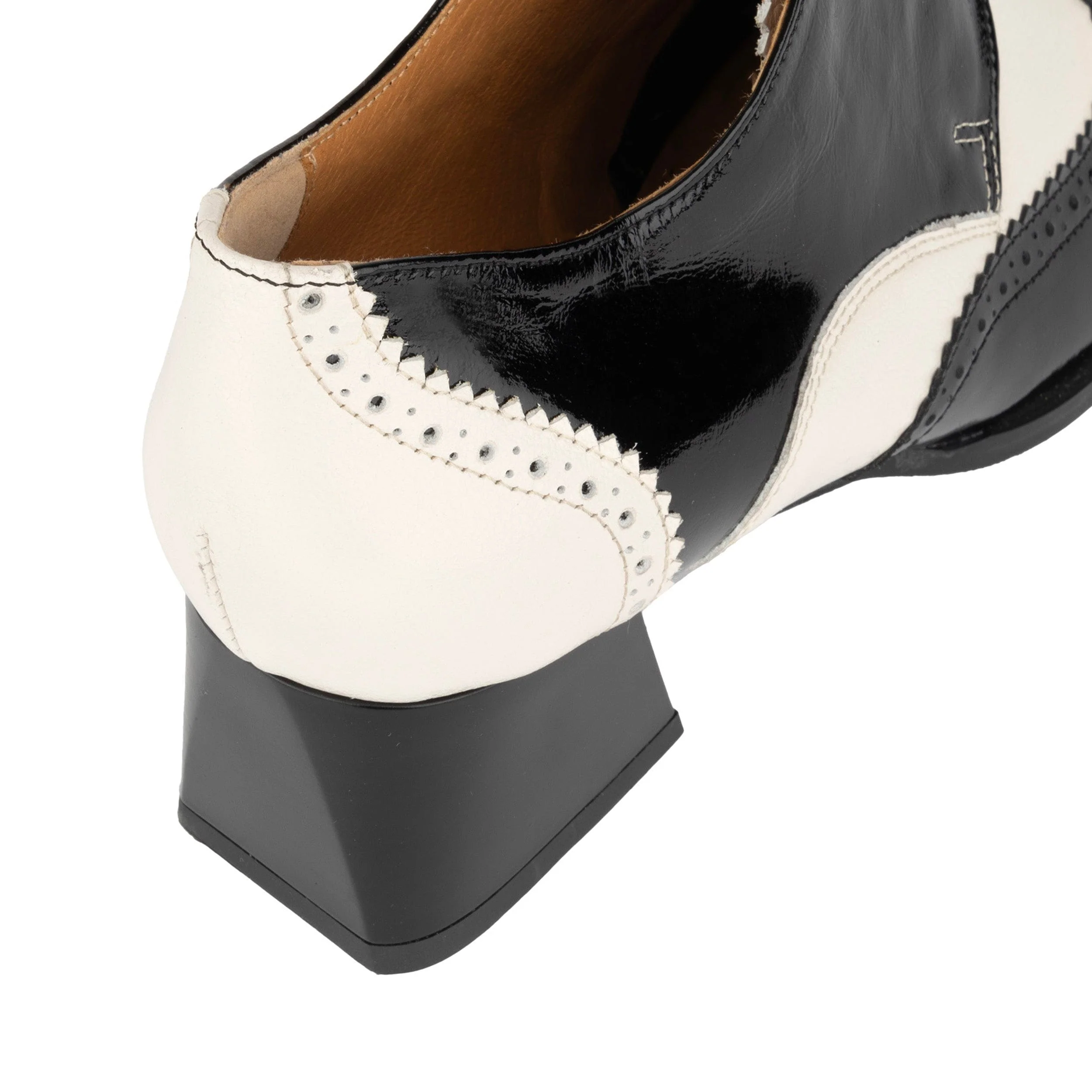 Ziggy - Black & Cream - Women’s Patent Leather lace-up Brogue Heel - Image 9