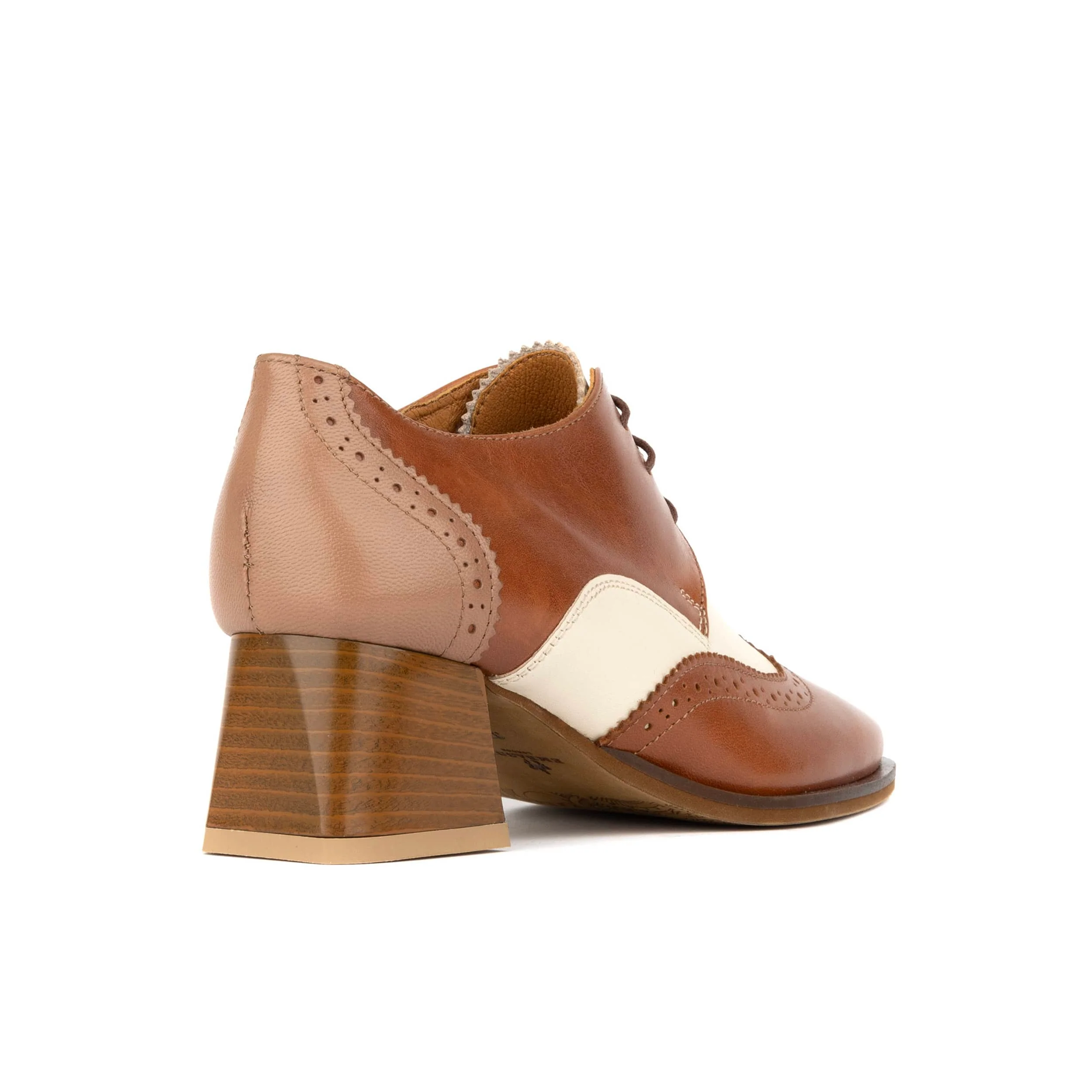 Ziggy - Brown & Cream - Women’s Leather Lace-up Brogue Heel - Image 4