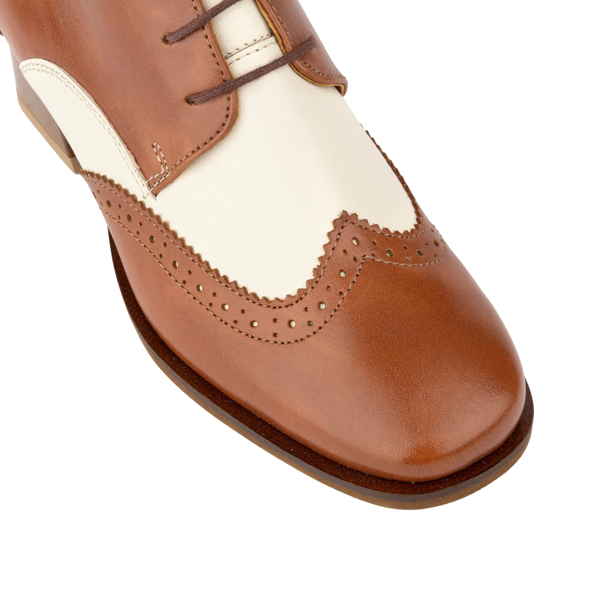 Ziggy - Brown & Cream - Women’s Leather Lace-up Brogue Heel - Image 7