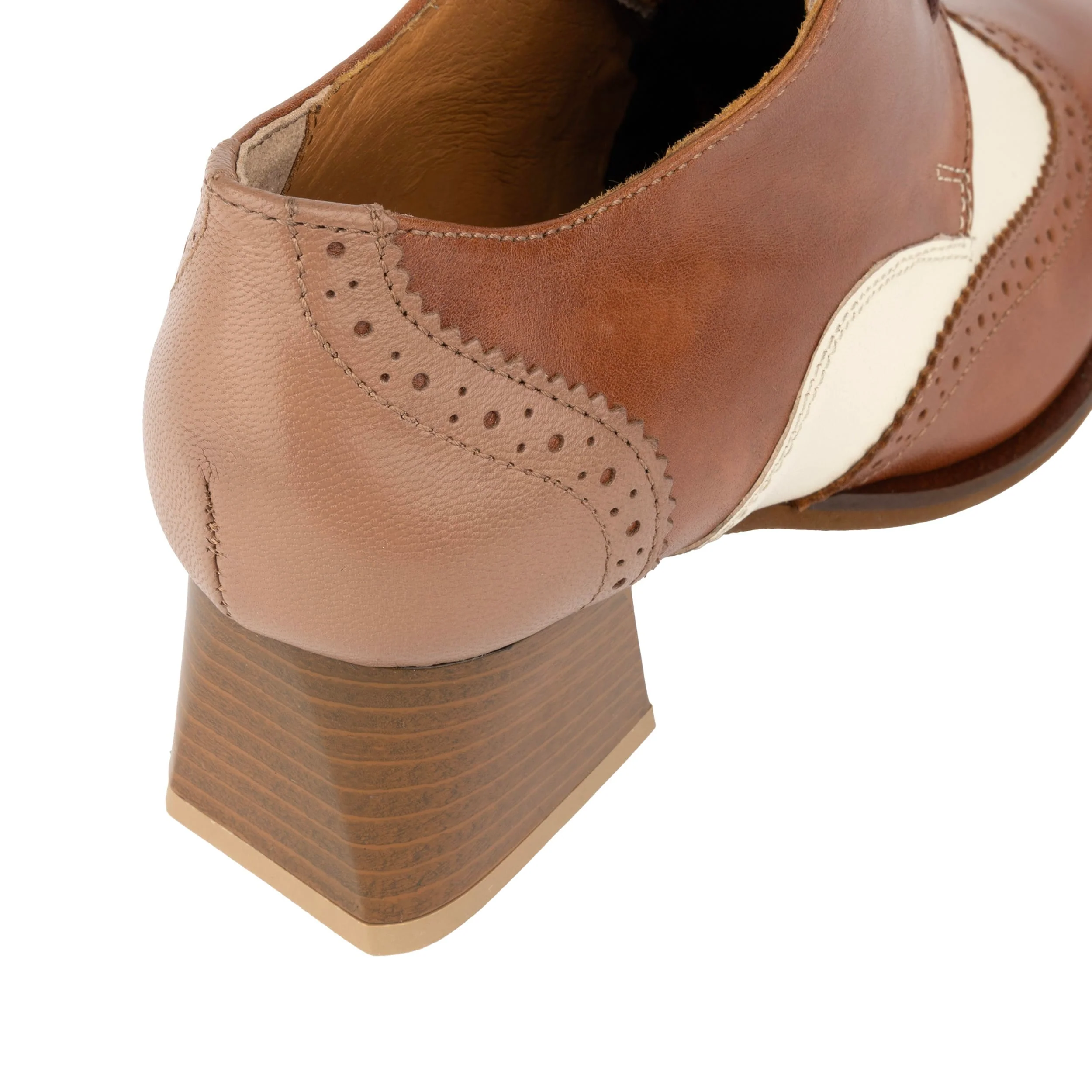 Ziggy - Brown & Cream - Women’s Leather Lace-up Brogue Heel - Image 8