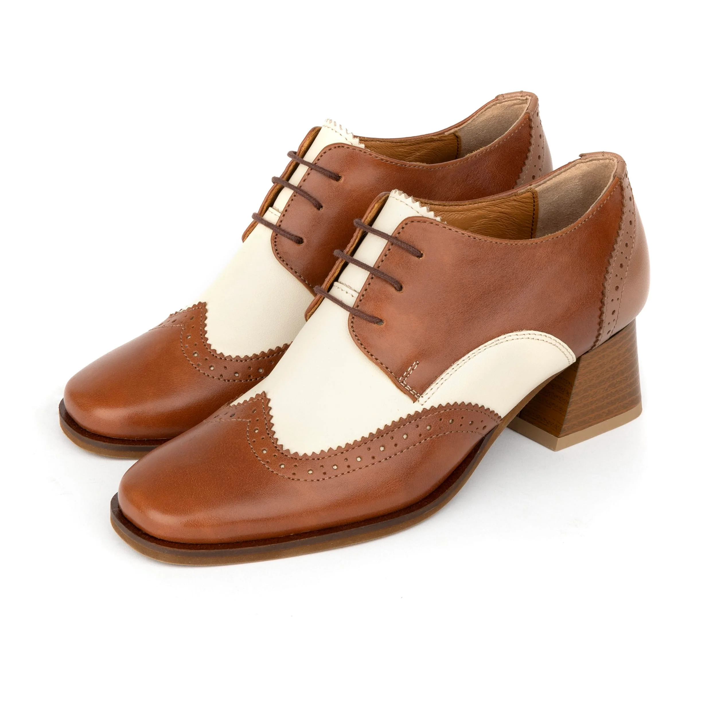 Ziggy - Brown & Cream - Women’s Leather Lace-up Brogue Heel - Image 9