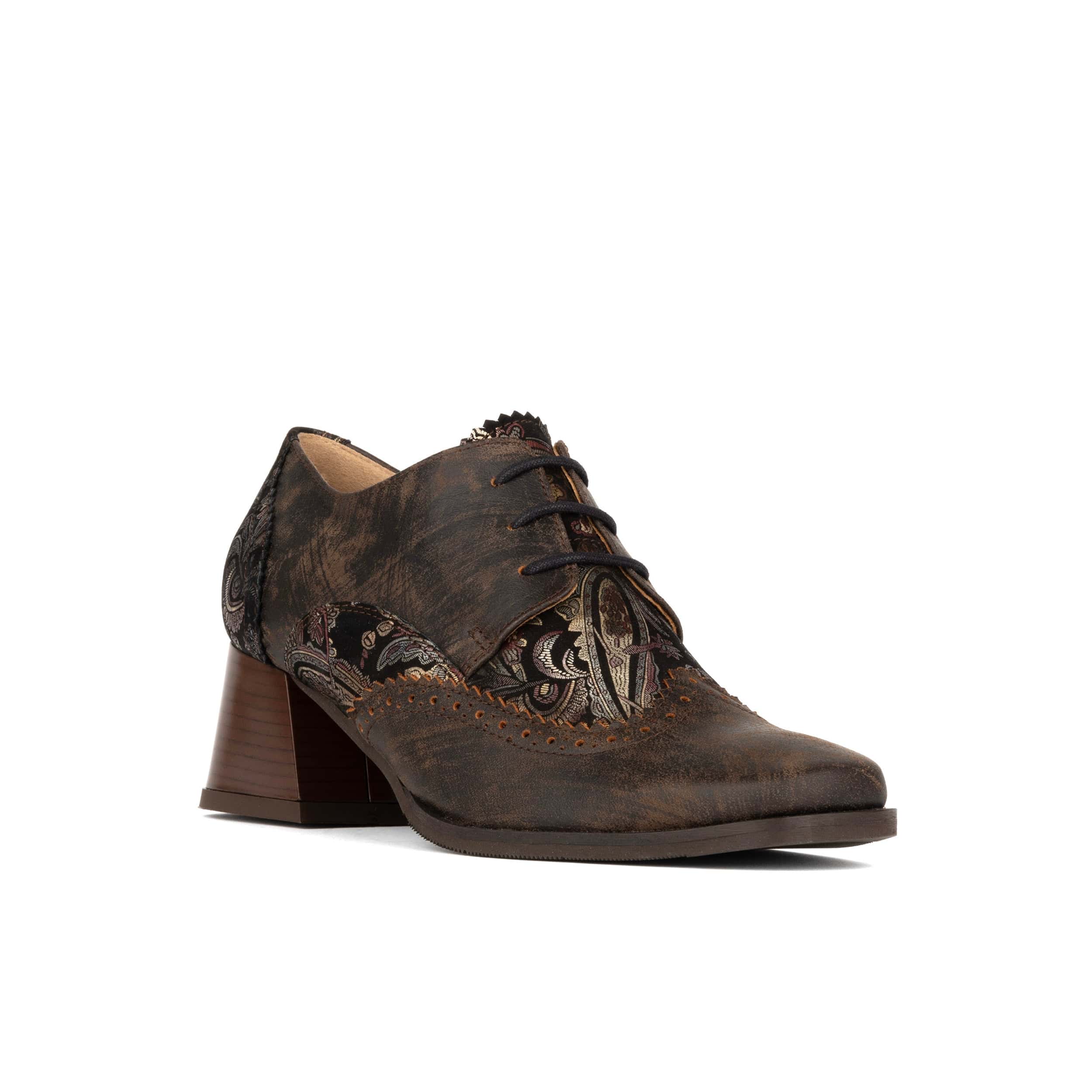 Ziggy - Brown Print - Women’s Leather & Paisley Lace-up Brogue Heel - Image 3