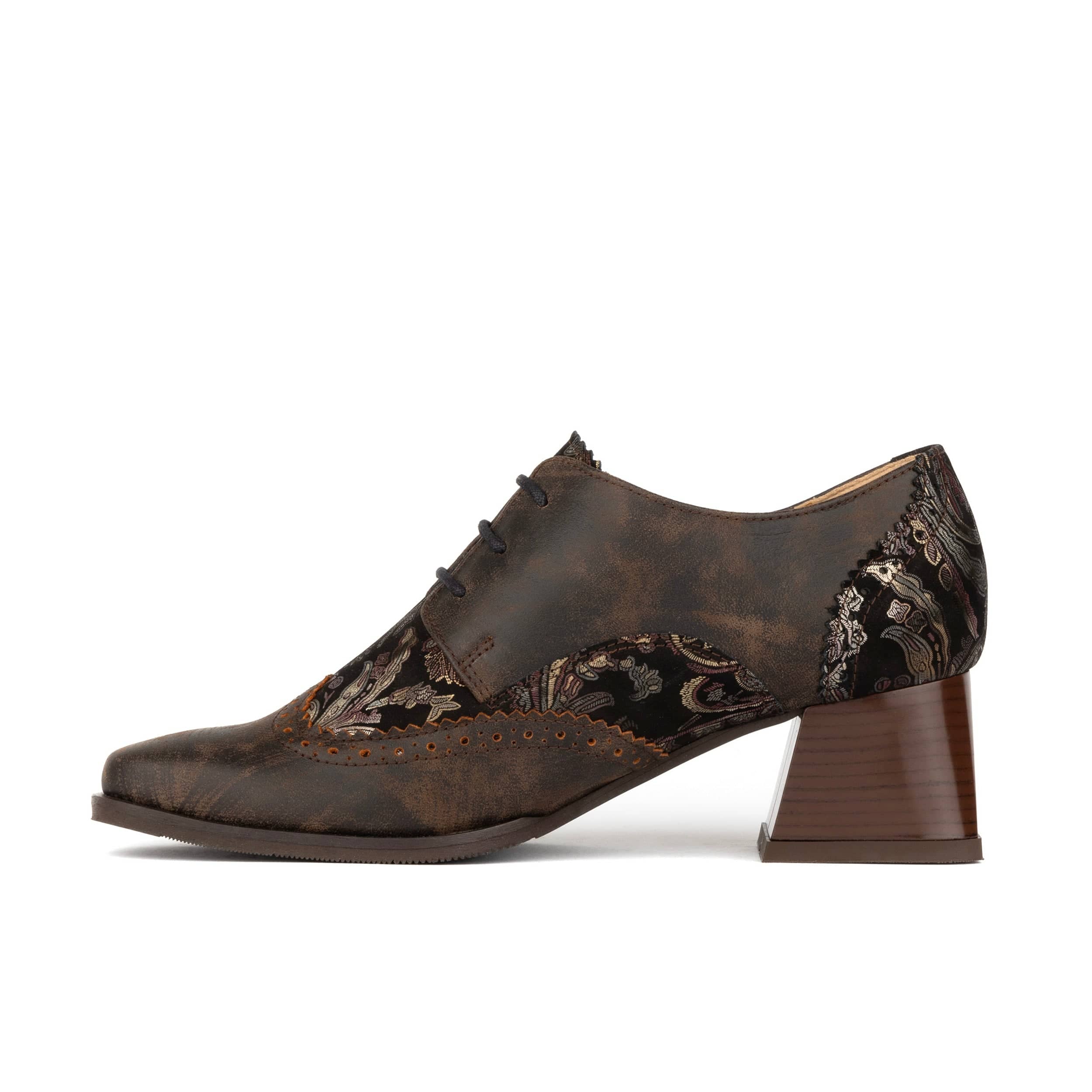 Ziggy - Brown Print - Women’s Leather & Paisley Lace-up Brogue Heel - Image 4