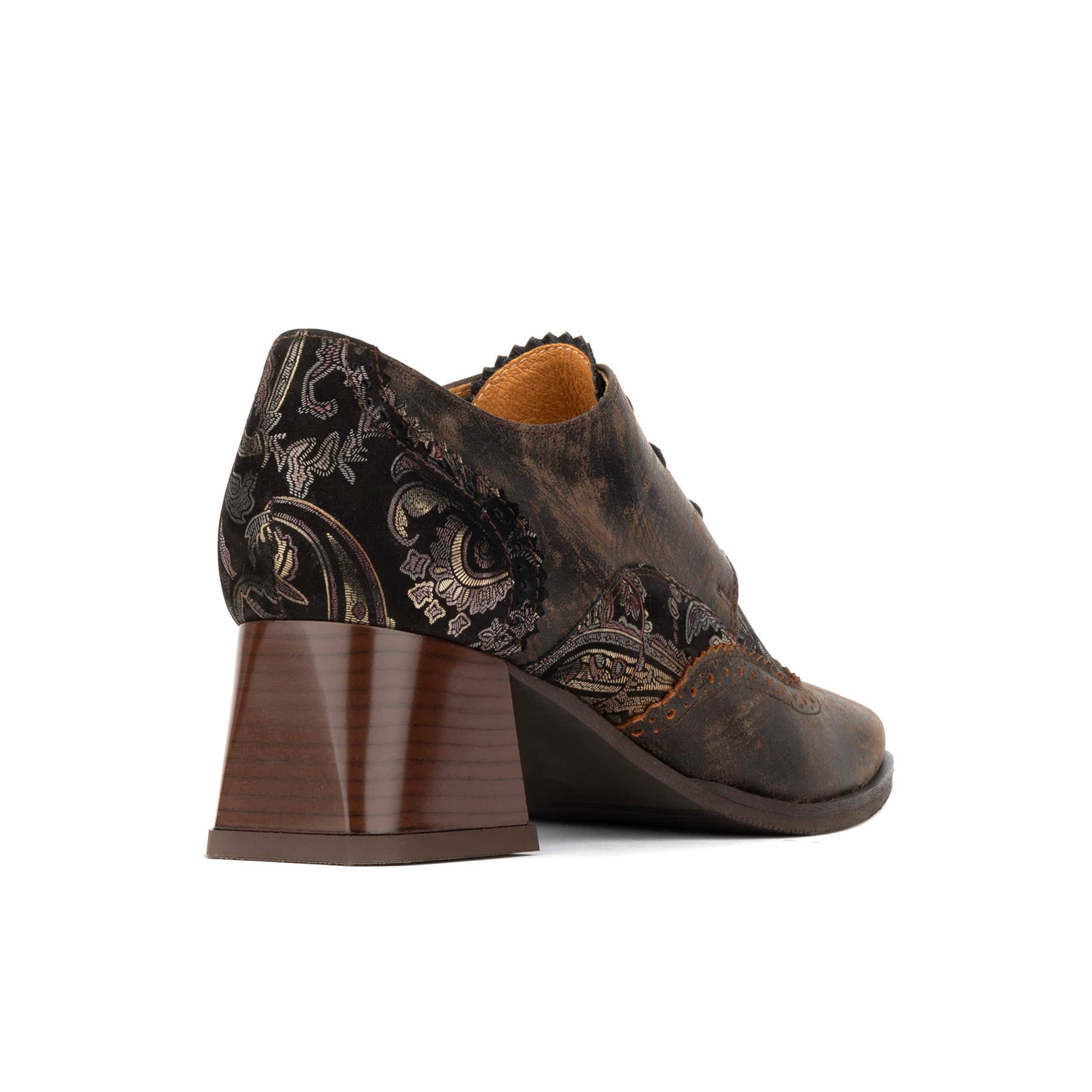 Ziggy - Brown Print - Women’s Leather & Paisley Lace-up Brogue Heel - Image 5
