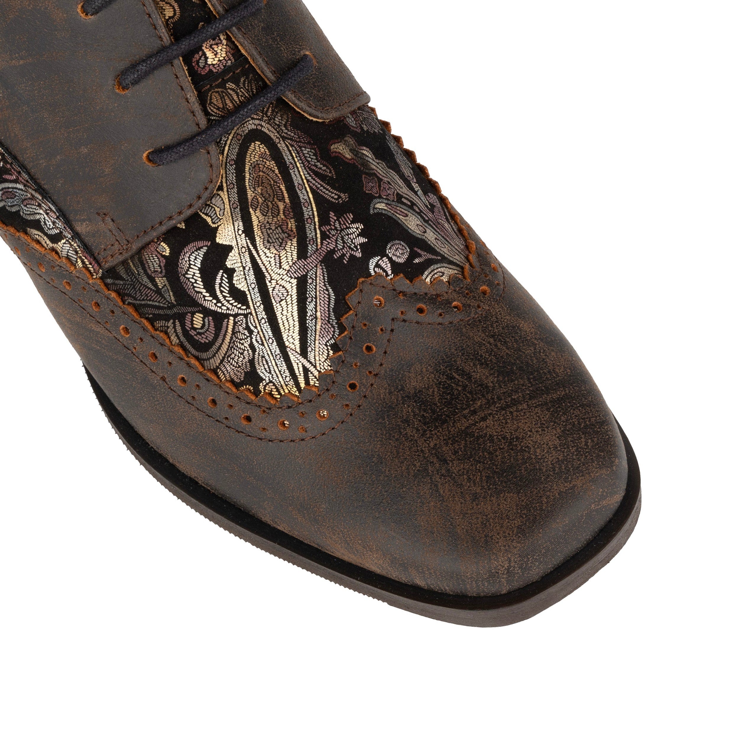 Ziggy - Brown Print - Women’s Leather & Paisley Lace-up Brogue Heel - Image 8