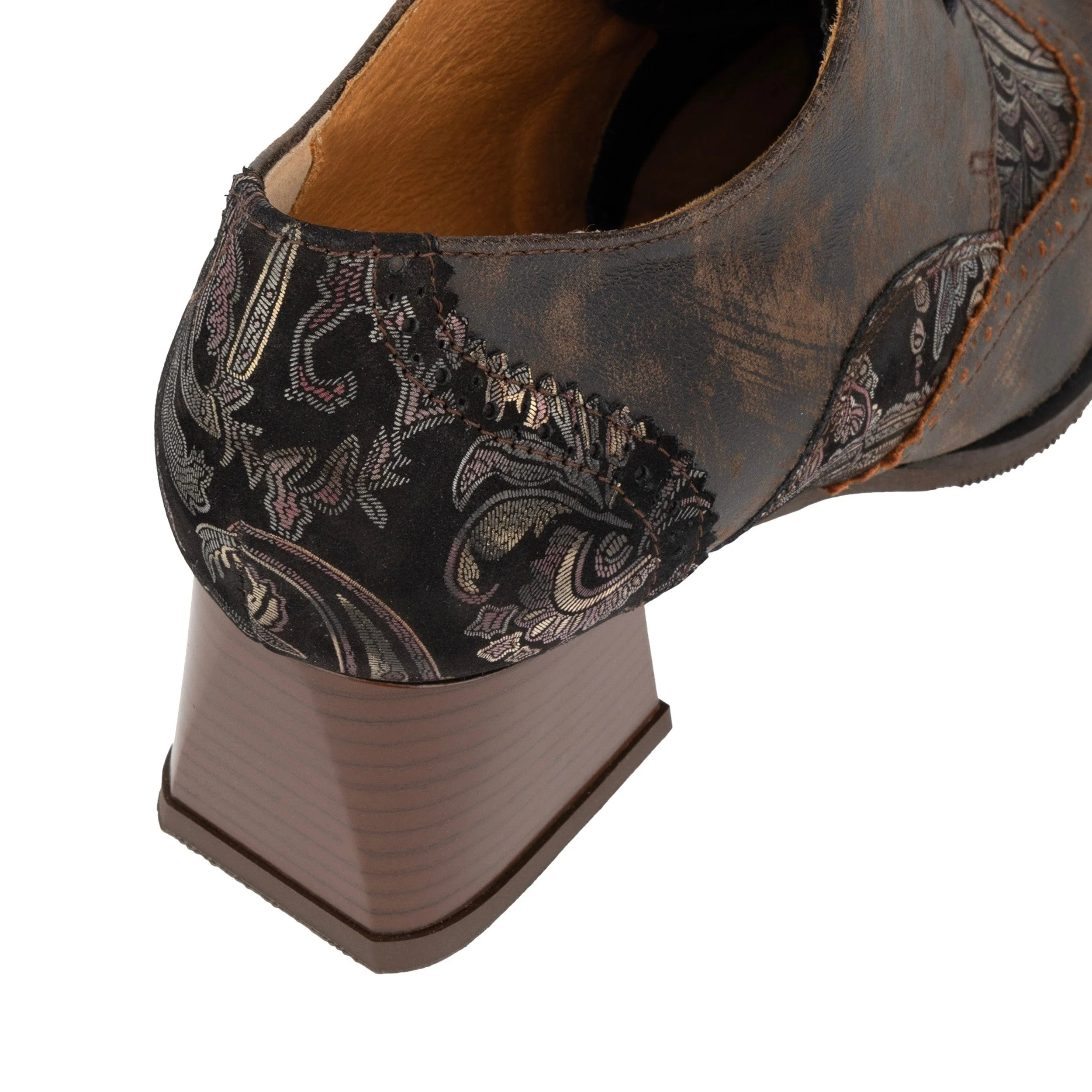 Ziggy - Brown Print - Women’s Leather & Paisley Lace-up Brogue Heel - Image 9